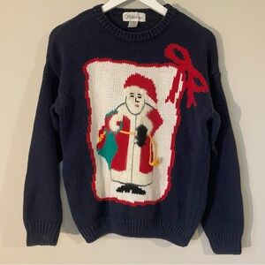 Vintage Christmas Sweater Holiday Santa Ugly Sweater Adult Medium
